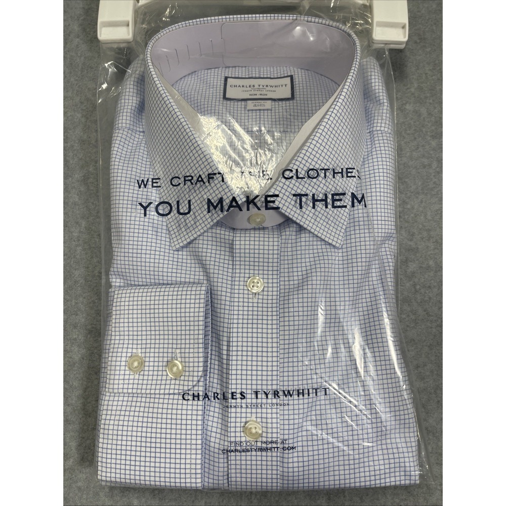 Charles Tyrwhitt Cornflower Blue Grid Check Non Iron Classic Fit Men's 19/37